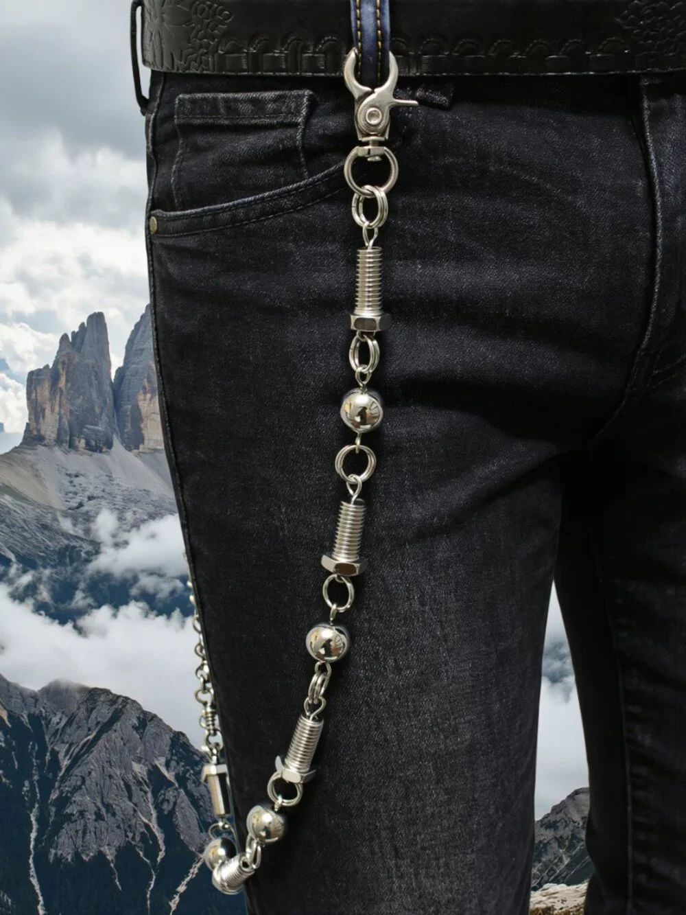 NEW Men Silver Jean Chain Screw Ball Metal Wallet Key Holder Motorcycle Biker 28